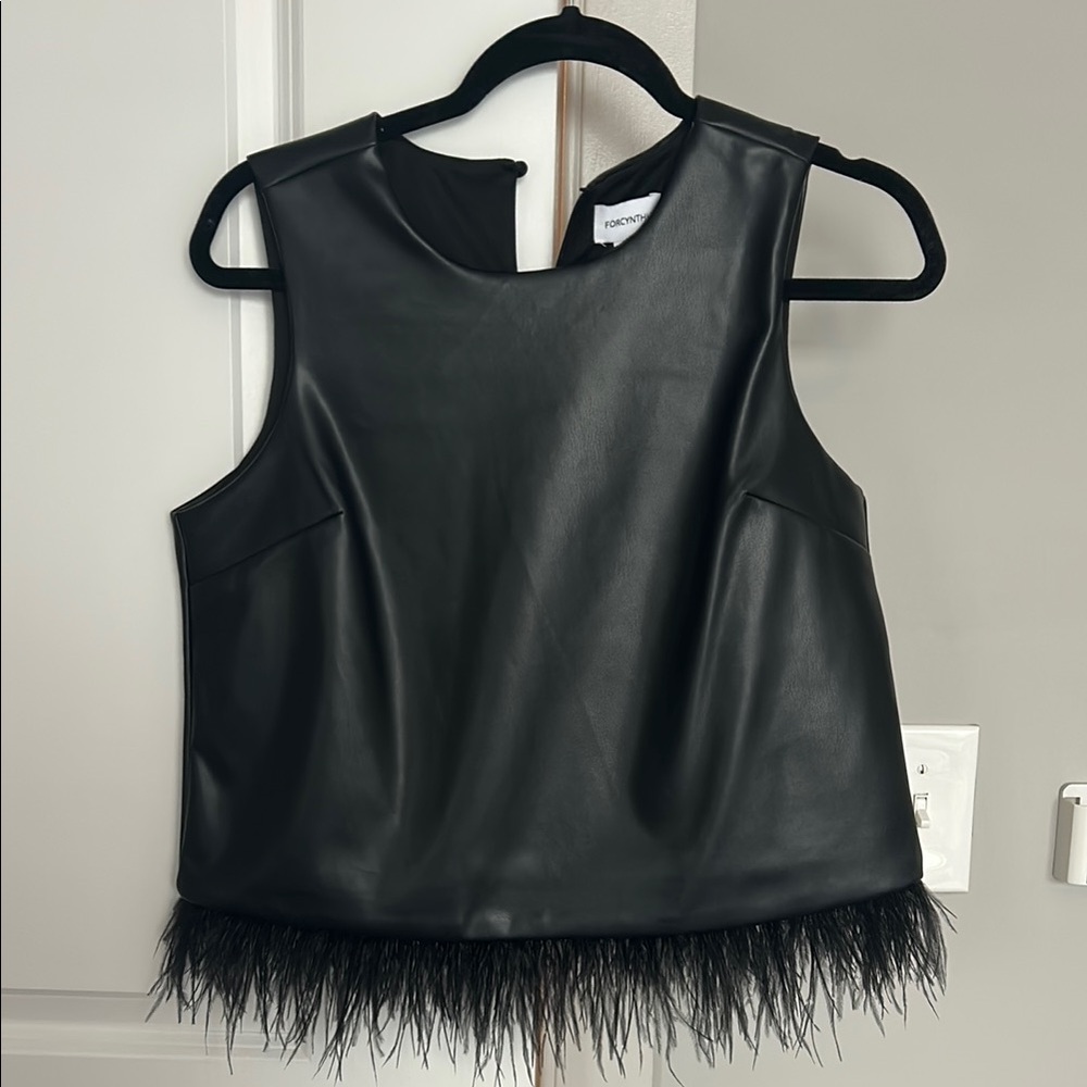 Black Faux Leather Fringe Tank